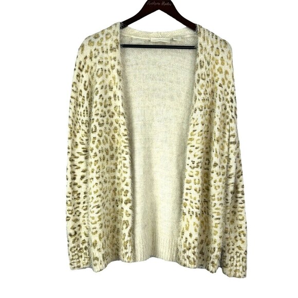 Cynthia Rowley Sweaters - Cynthia Rowley Womens Size M Cream Open Cardigan Sweater Soft Fuzzy Leopard